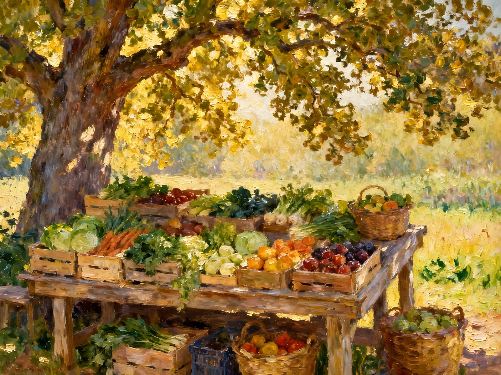 Impressionistic Farm Stand Painting with Vibrant Brushstroke...