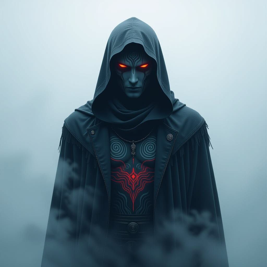 Mysterious Figure with Glowing Tattoos in Cyberpunk Style