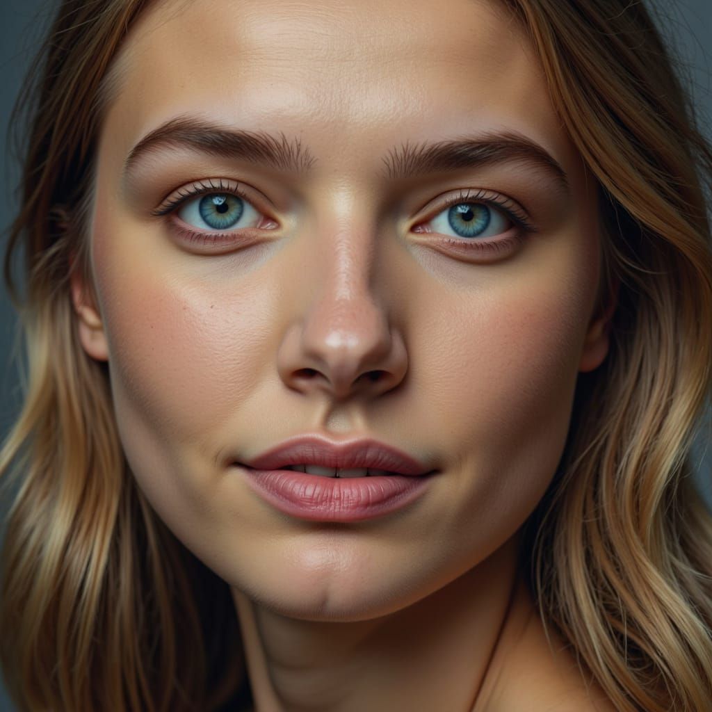 Hyperrealistic Portrait of a Woman with Blue Eyes