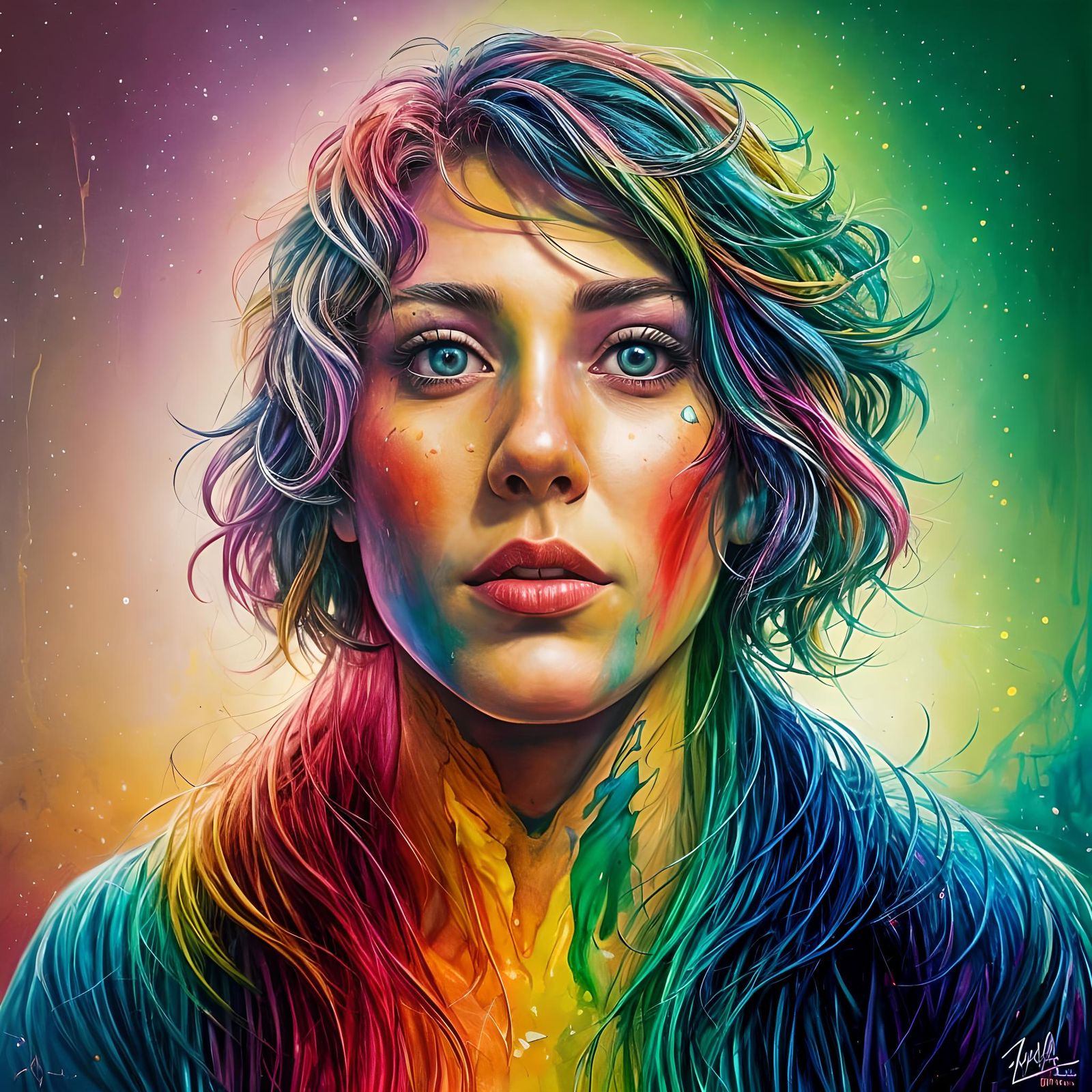 Rainbow Person in Graffiti Street Art Style