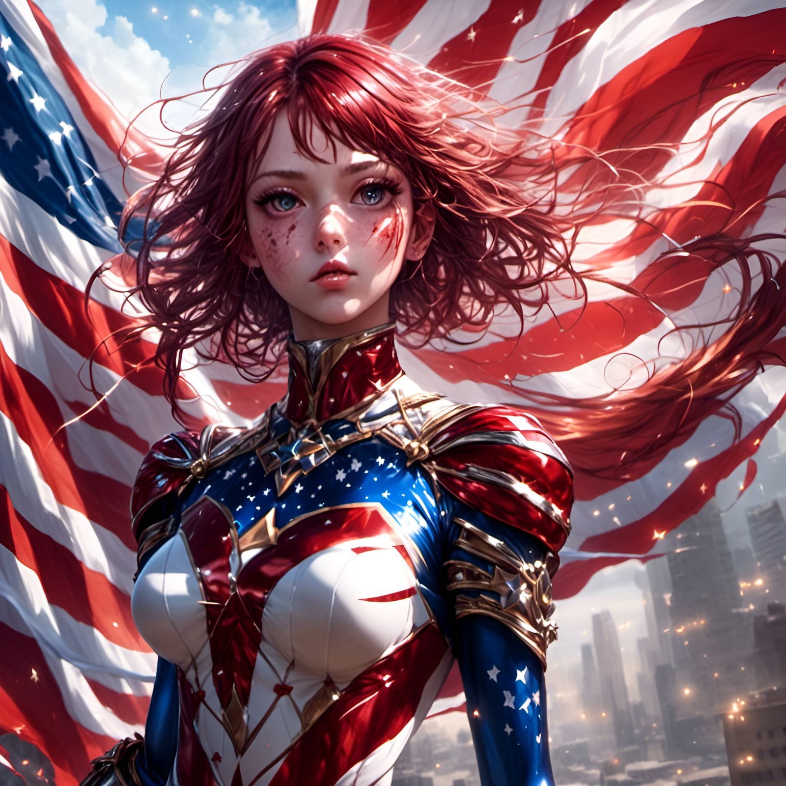 Red-Headed Princess Superhero in Flight