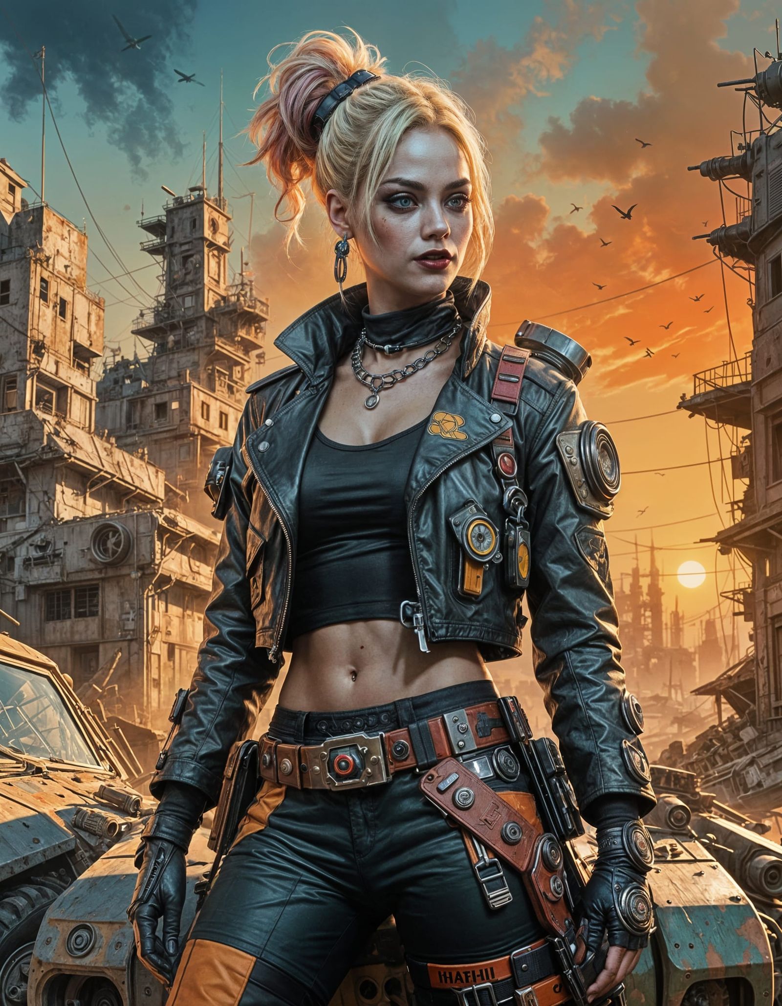 Hyper-Realistic Harley Quinn in Tank Girl-Inspired Battle Sc...