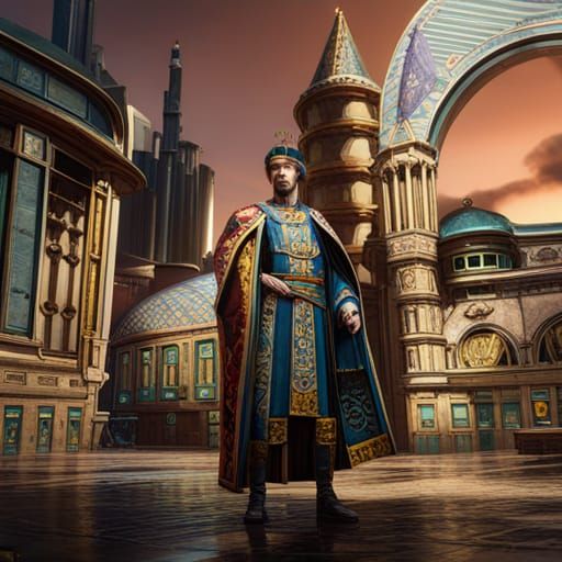 Byzantine Emperor Justinian in Cyberpunk Style