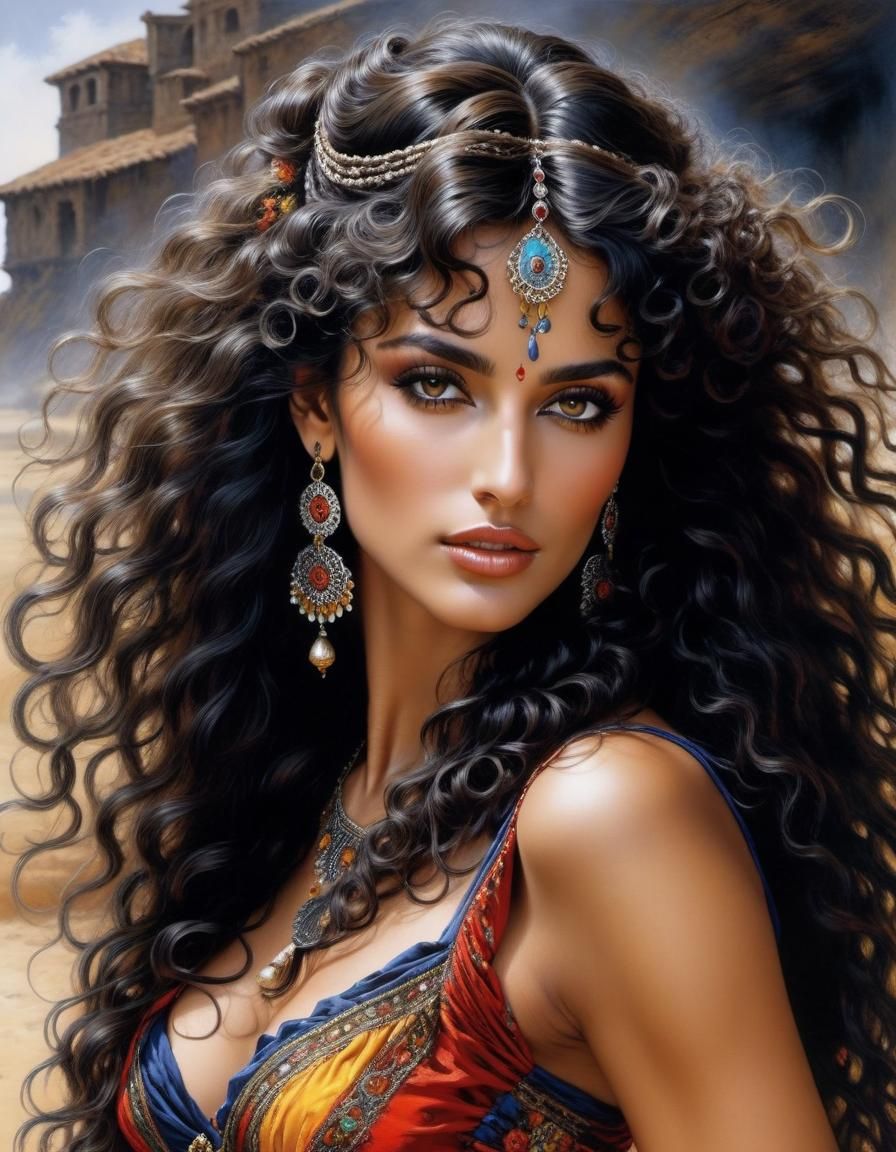 Gorgeous Gypsy Woman Portrait in Fantasy Art Style