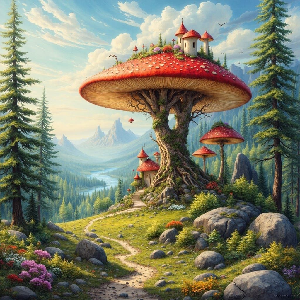 Whimsical Alien Treehouse Amidst a Vibrant Nature Landscape ...