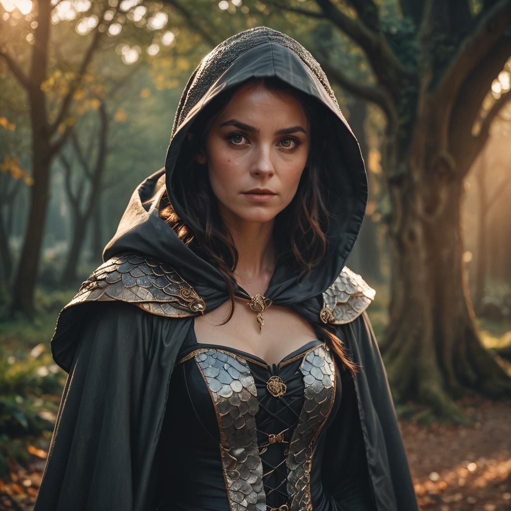 Half-Elf Sorceress in Silk Cloak, Cinematic Lighting