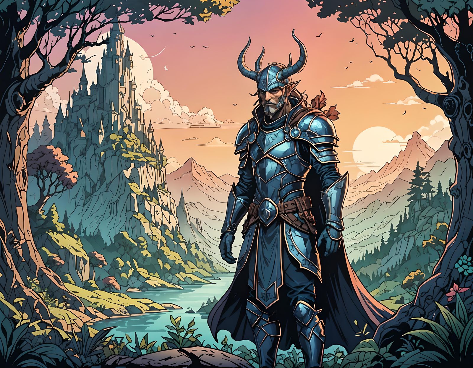 Flat Shaded Fantasy Illustration with Color Gradients