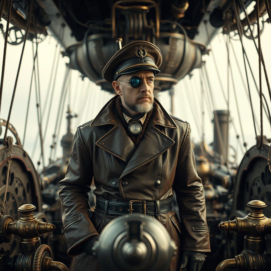 Steampunk Airship Captain in a Clockwork Storm