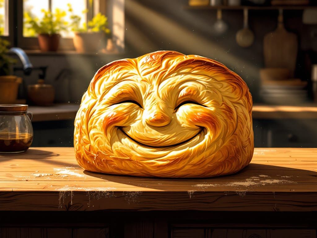 Smiling Bread Loaf with Golden Crust as Face