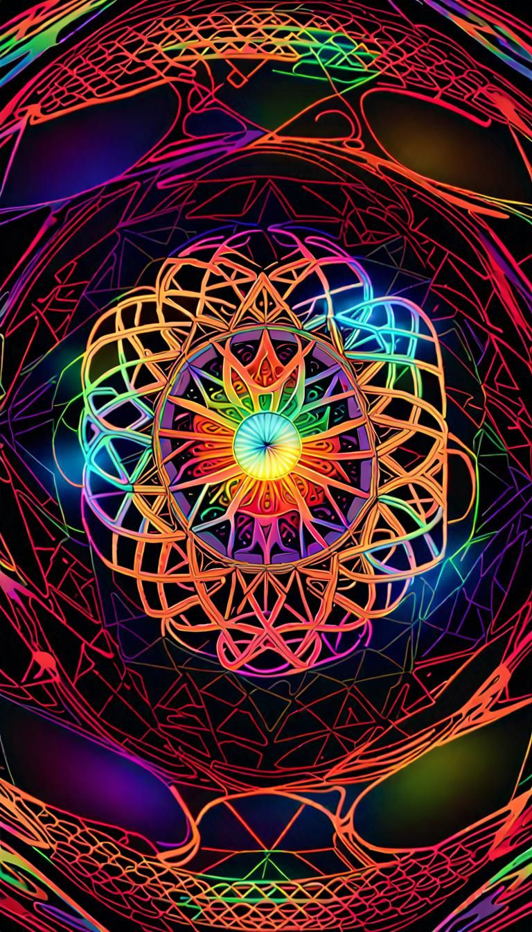 Neon 4-D Quantum Mandala in Psychedelic Art Style