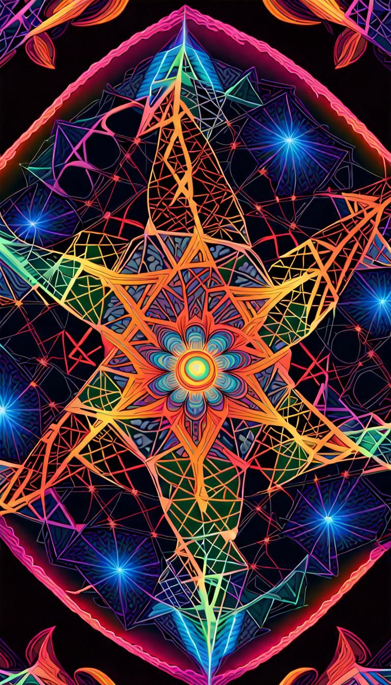 Neon Quantum Mandala in Sacred Geometry