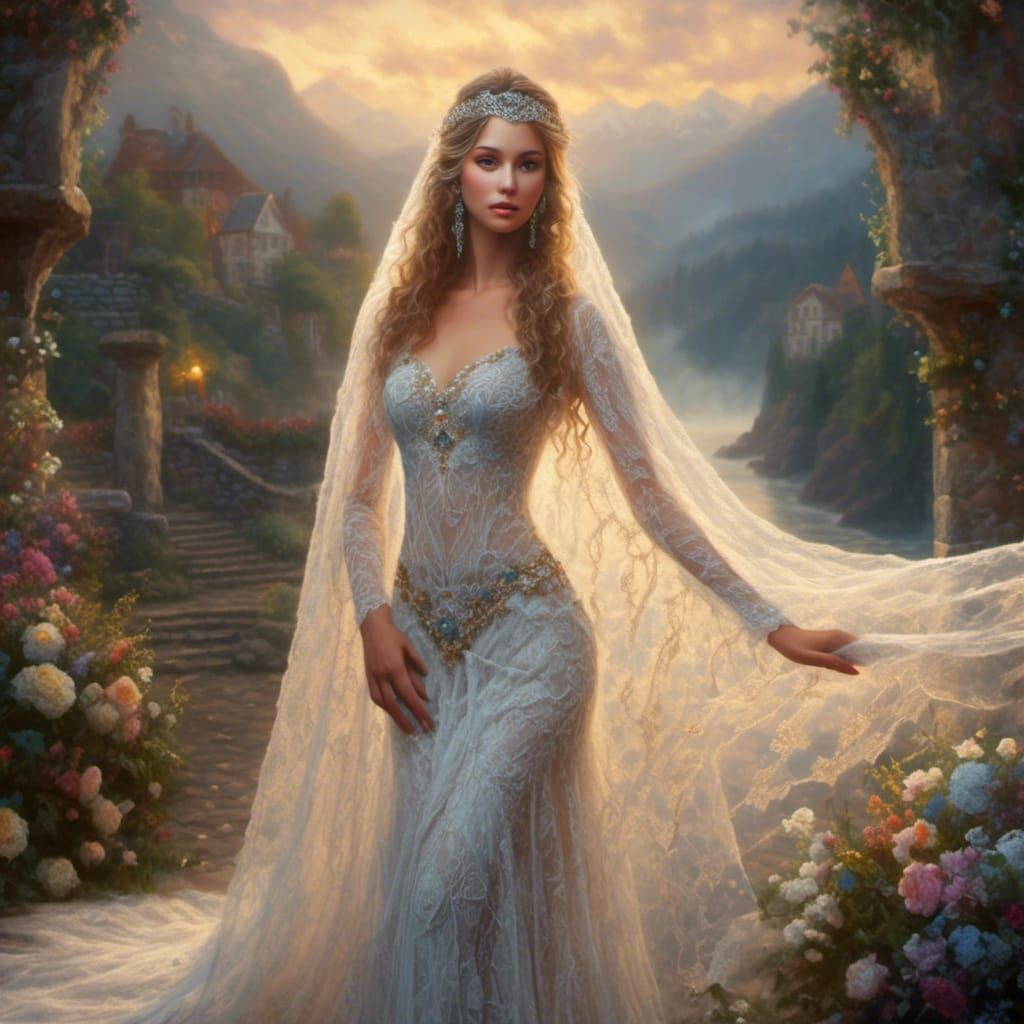 Ethereal Bride in Beaded Lace: Hyperdetailed Digital Art
