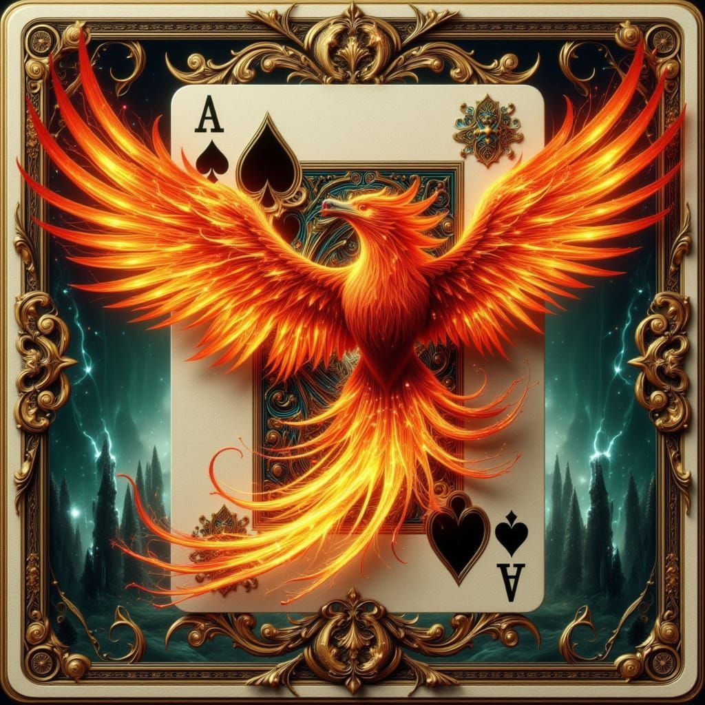 Majestic Phoenix Rises from Enchanted Playing Card in Whimsi...