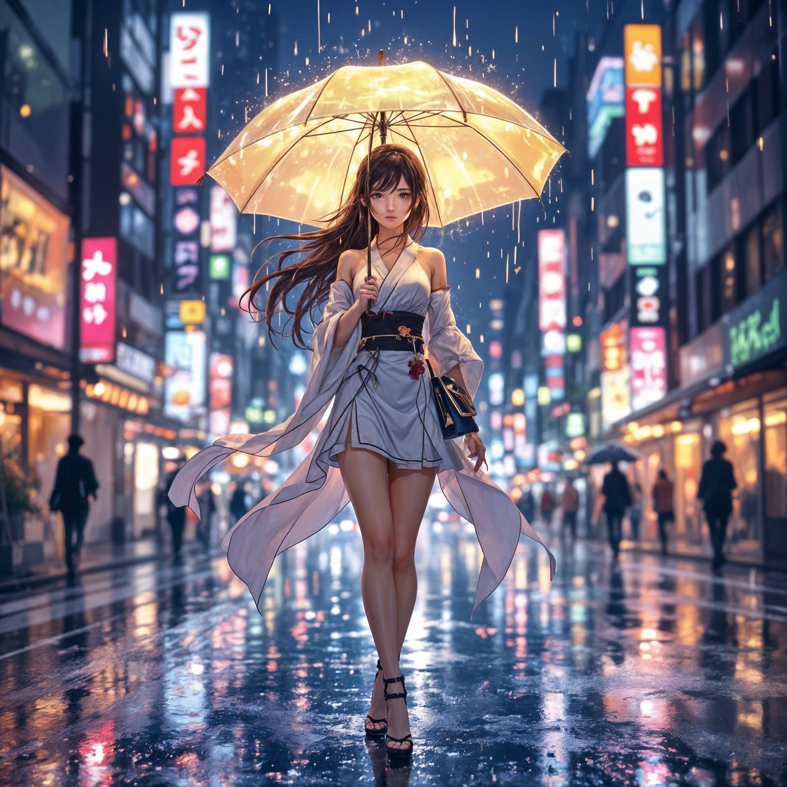 Anime Woman in Tokyo Nightlife: Photorealistic Style