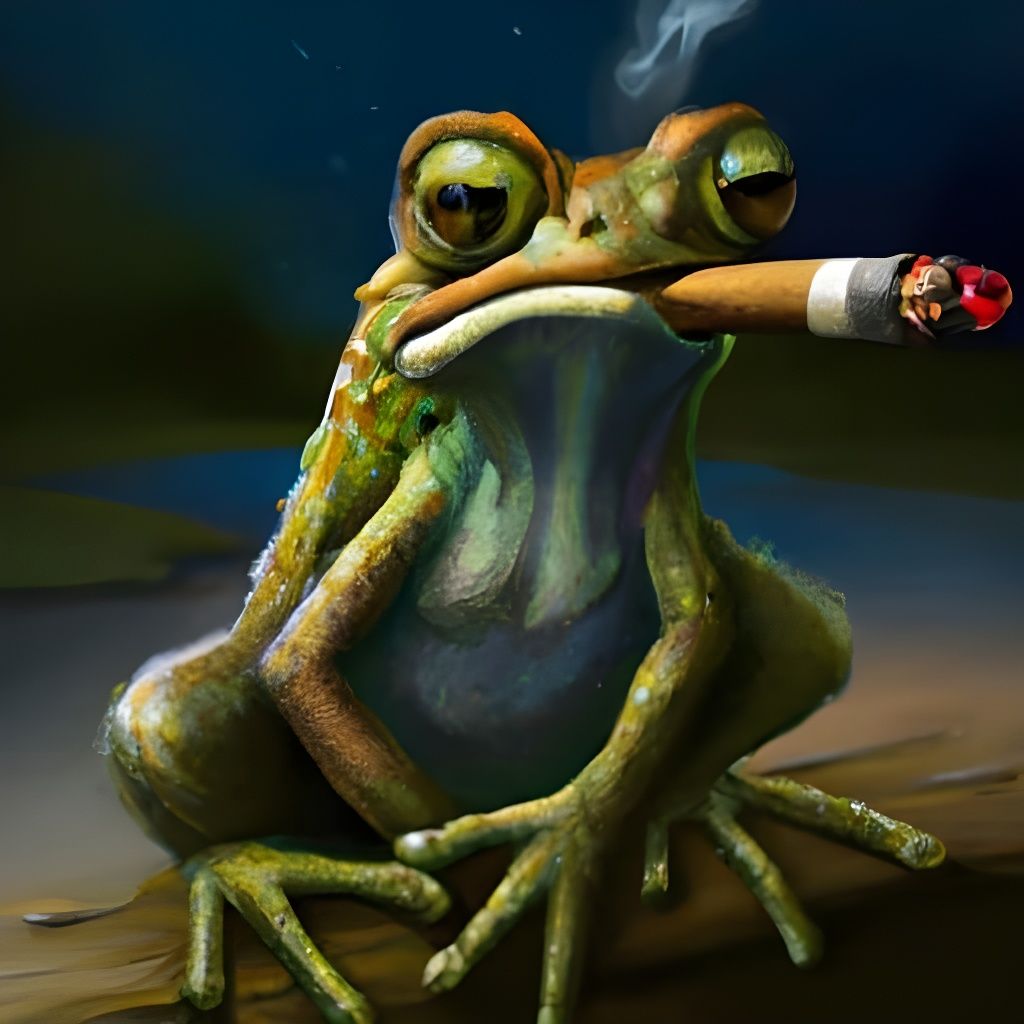 Photorealistic Frog Smoking Cigar in Oil Painting Style