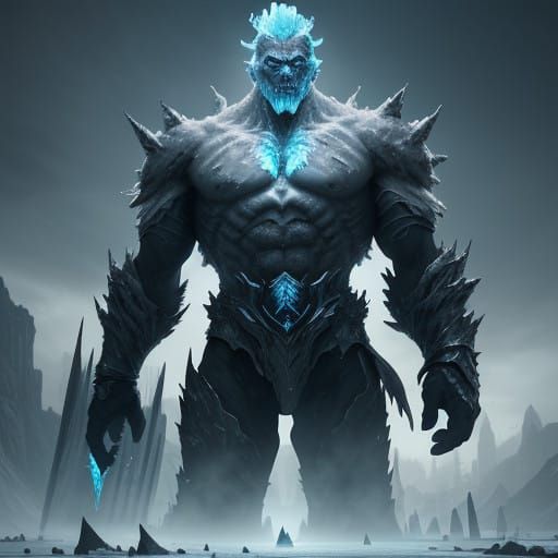 Epic Ice Titan Rises Above Urban Landscape in Cyberpunk-Insp...
