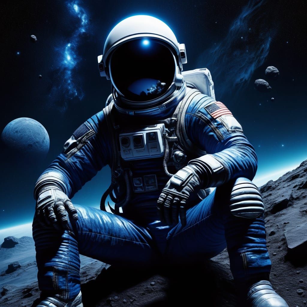 Mysterious Astronaut in Dark Cosmic Landscape