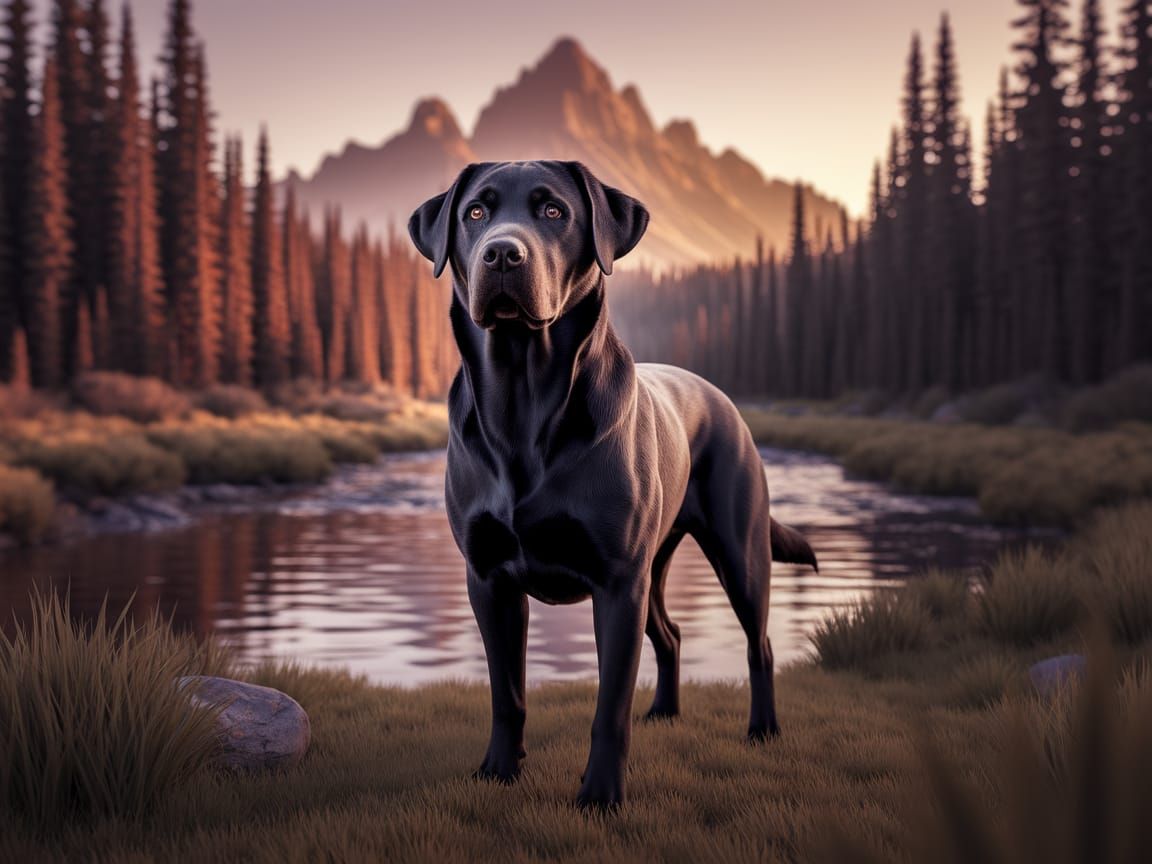 Majestic Black Labrador Retriever in Breathtaking Woodland E...