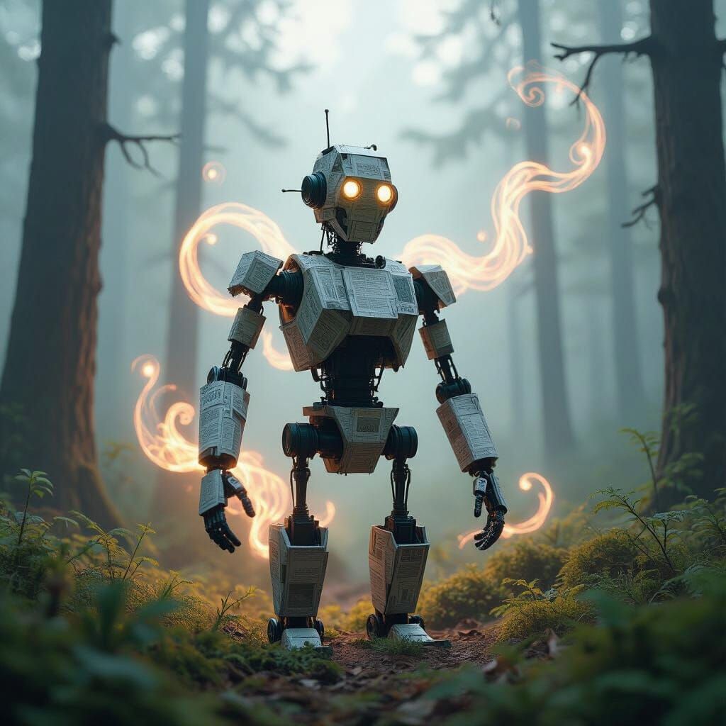 Automaton of Newspapers in Misty Forest, Alcohol Ink Effects