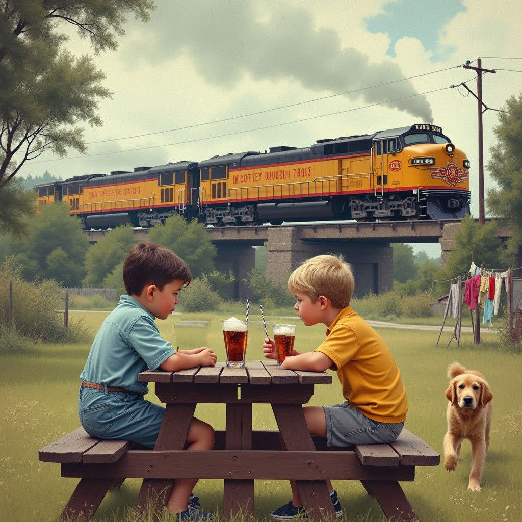 Vintage 1948: Two Boys Watch a Passing Train