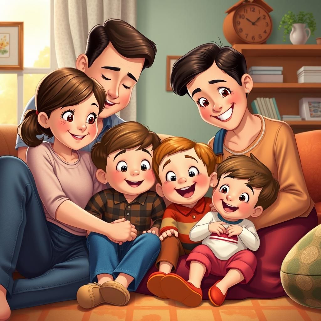 Joyful Family Portrait in Classic Animation Style