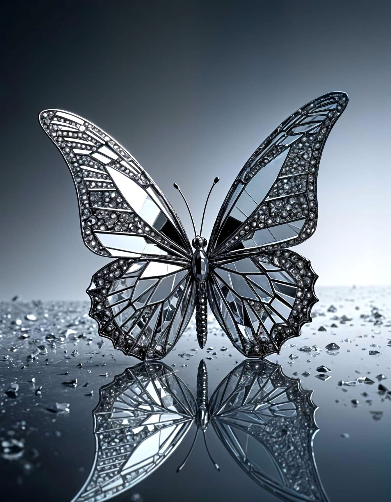 Sparkling Mirror Butterfly with Radiant Light Rays