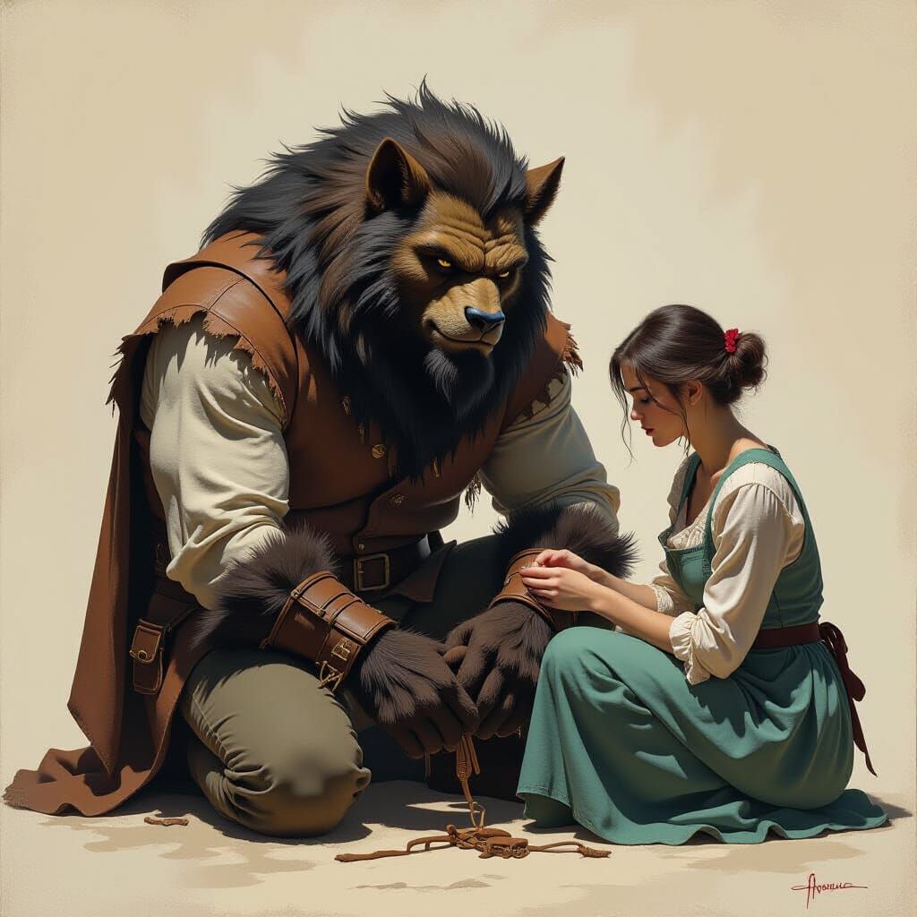 Shamed Beastman Finds Solace with Kind Seamstress