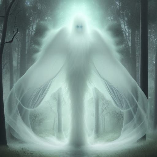 Friendly Ghostly Creature Floating Over Forest Lake