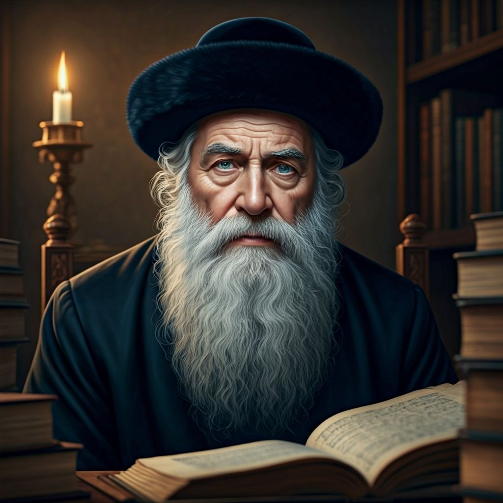 Wise Rabbi Portrait in Rembrandt and Caravaggio Style