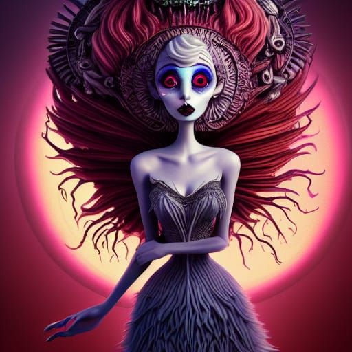 Evil Goddess Beast in Tim Burton Style