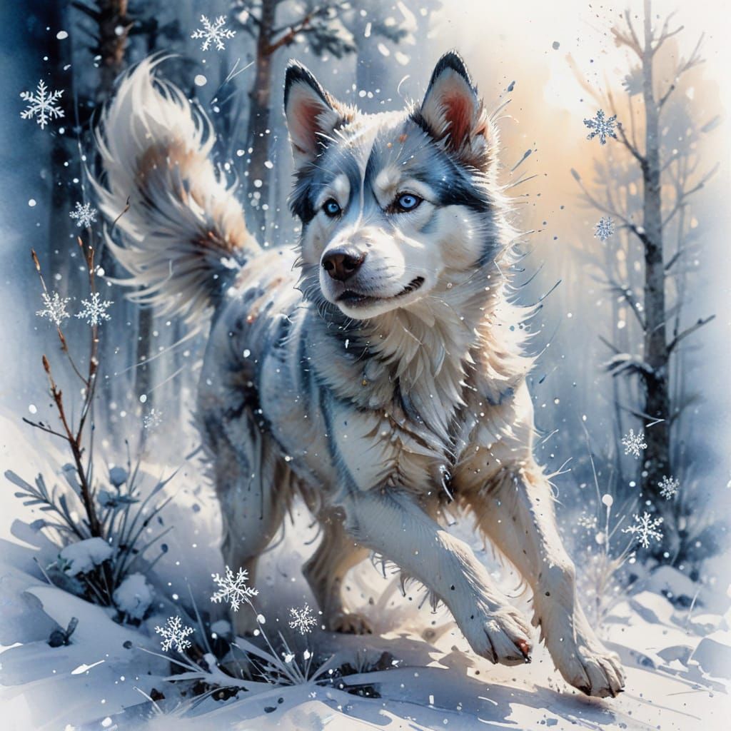 Husky Puppy in Winter Wonderland: Hyperrealistic Digital Art