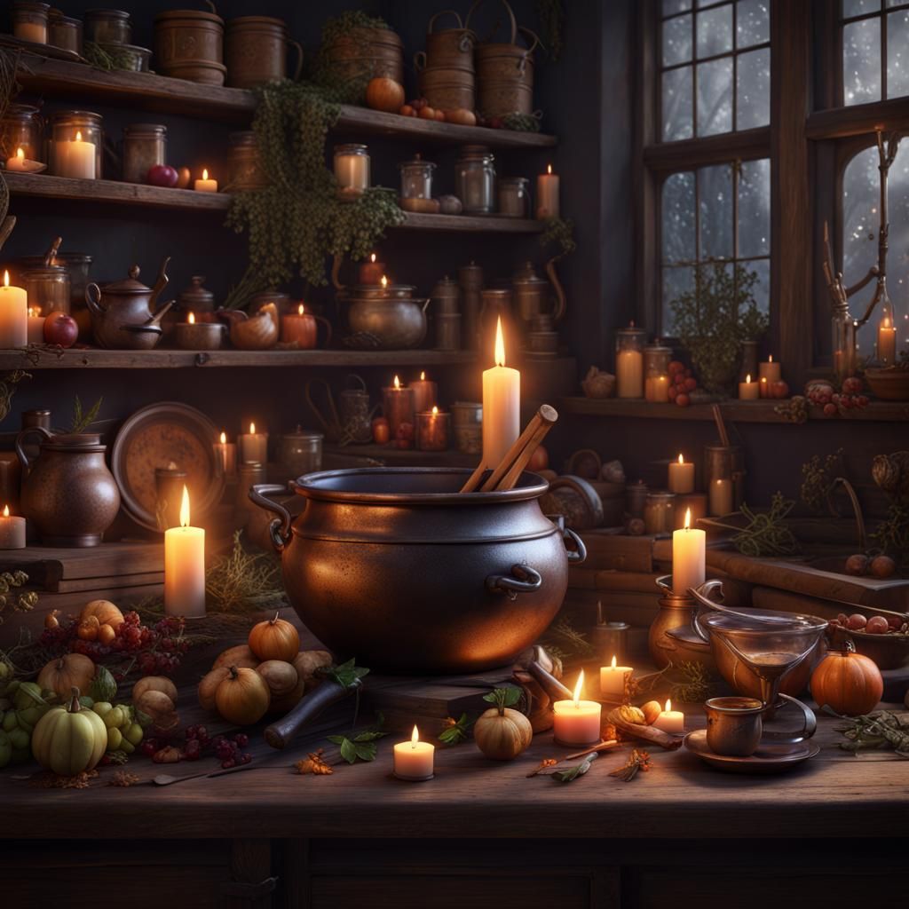 Faerie Gothic Witch's Kitchen in Detailed Matte Painting