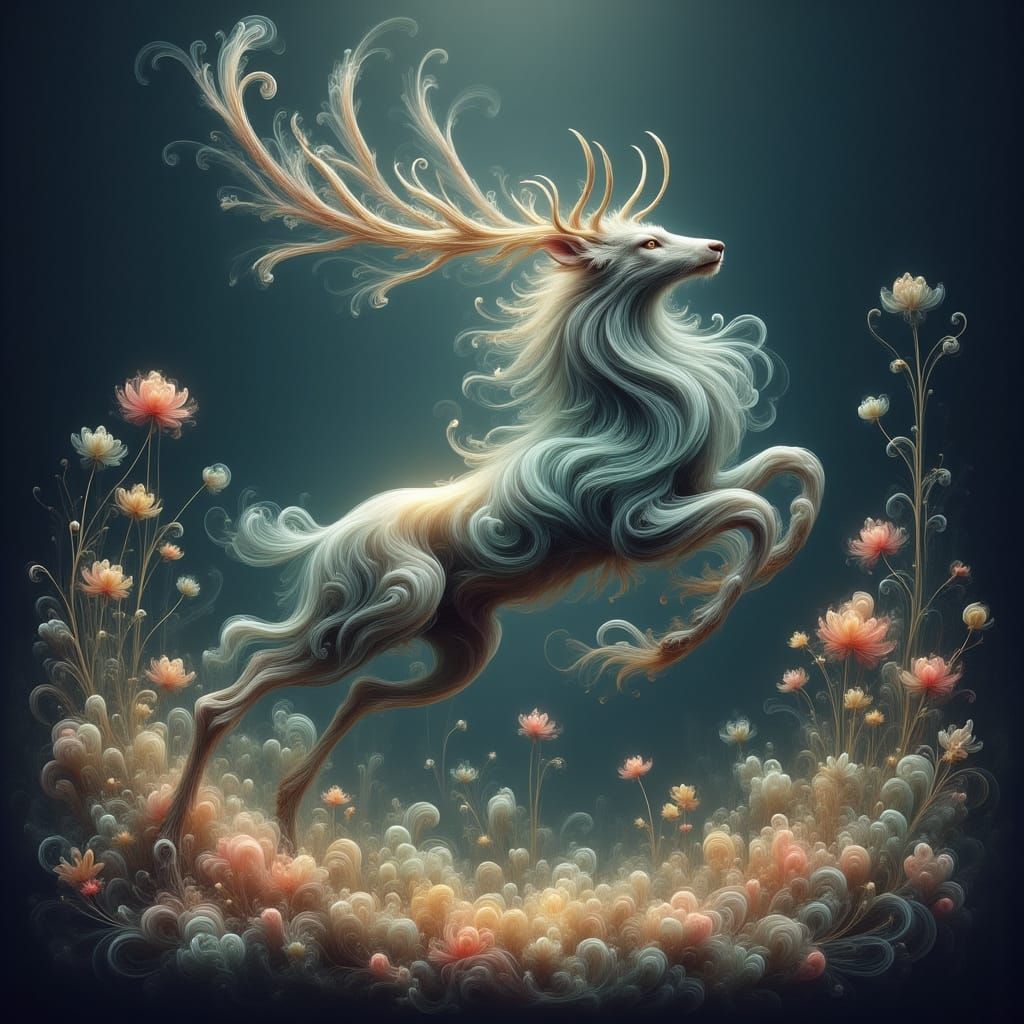 Celestial Deer in Mystical Forest