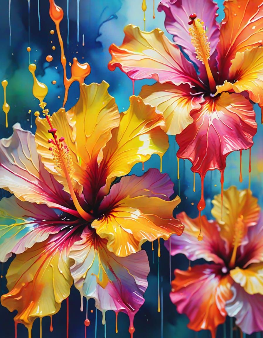Vibrant Watercolor Hibiscus Flowers in Fauvist Style