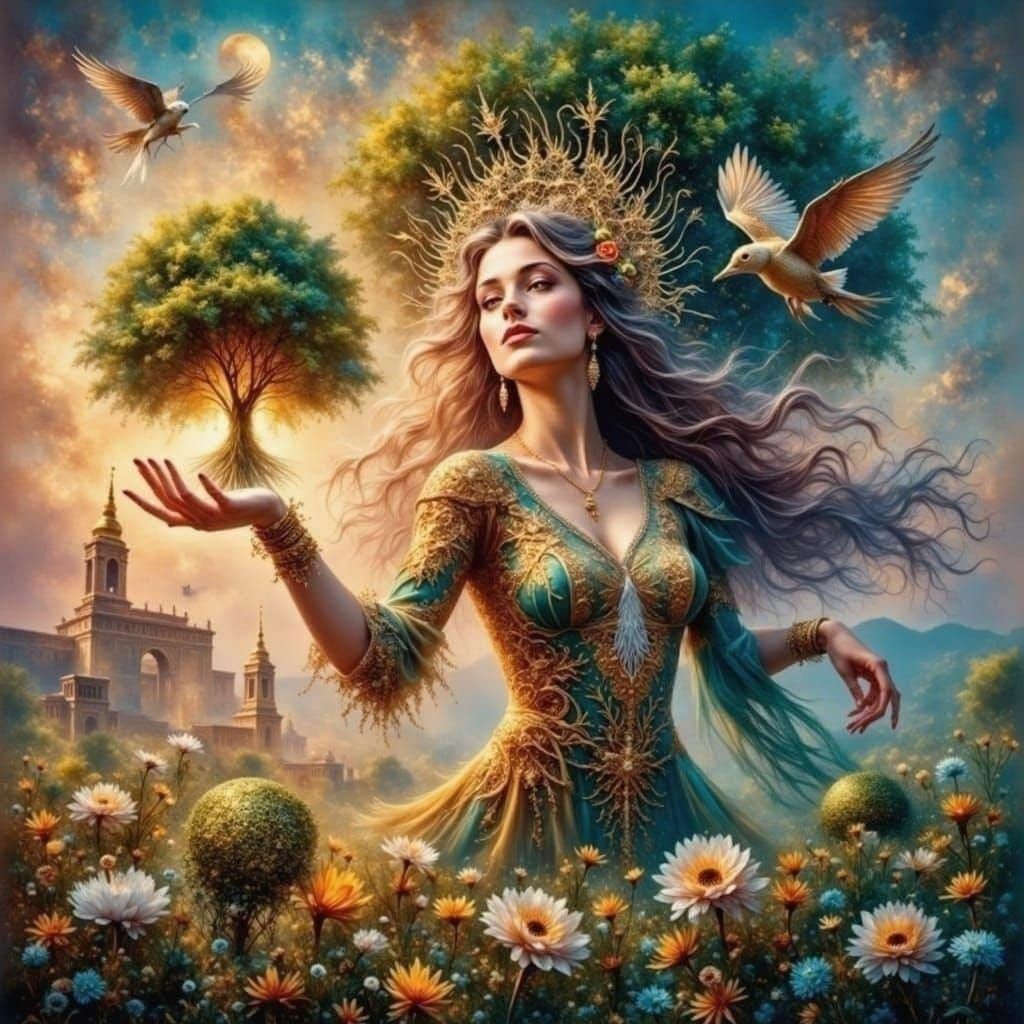 <lora:EtherealVisionsFlux:1.0> Bellissima Dea Madre, immagine iperrealistica iperdettagliata 16k