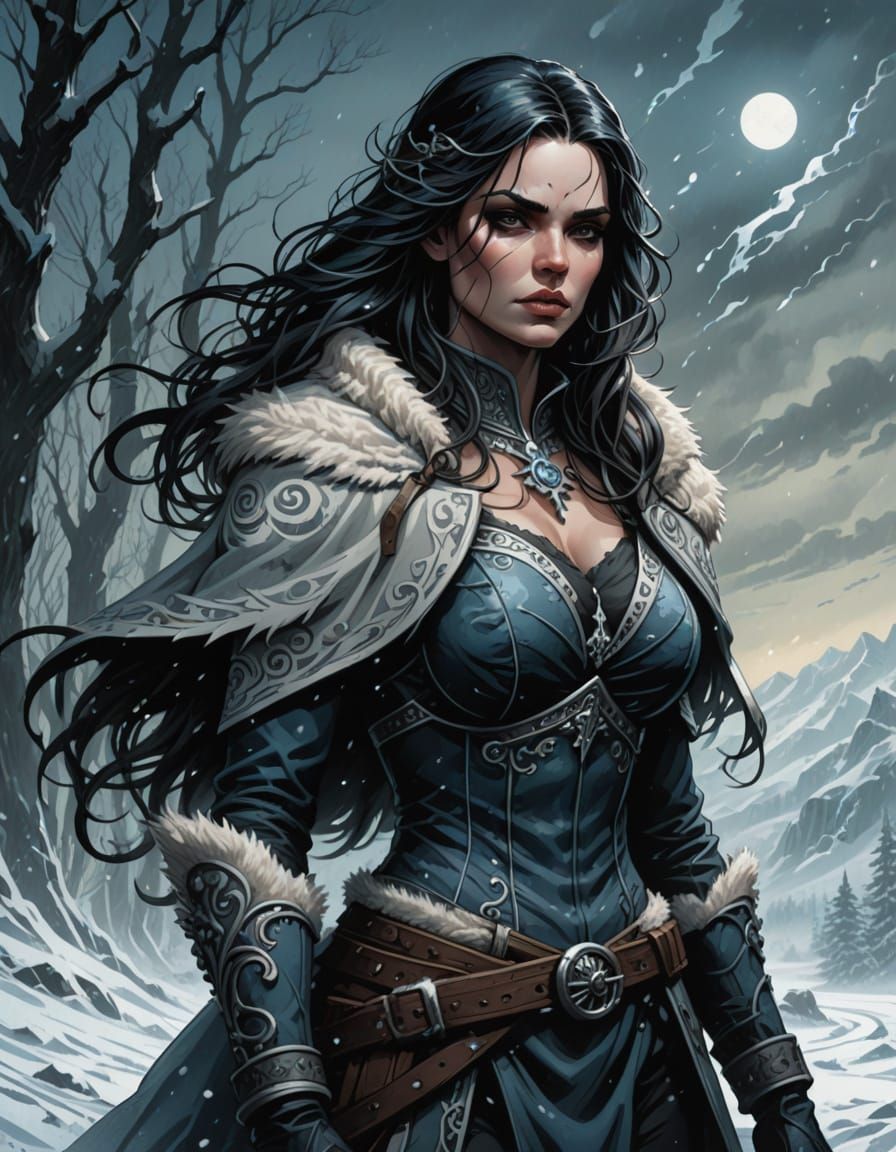 Grim Fantasy Warrior in Snowy Wilderness