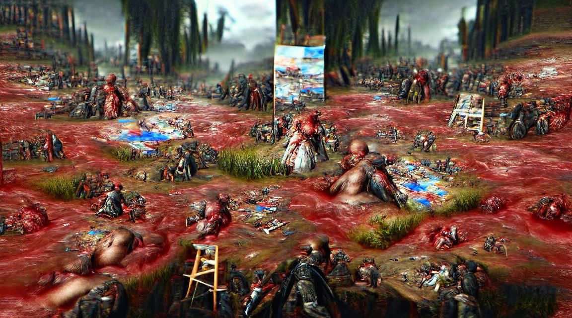 Detailed Battlefield Painting with Corpses in 8K