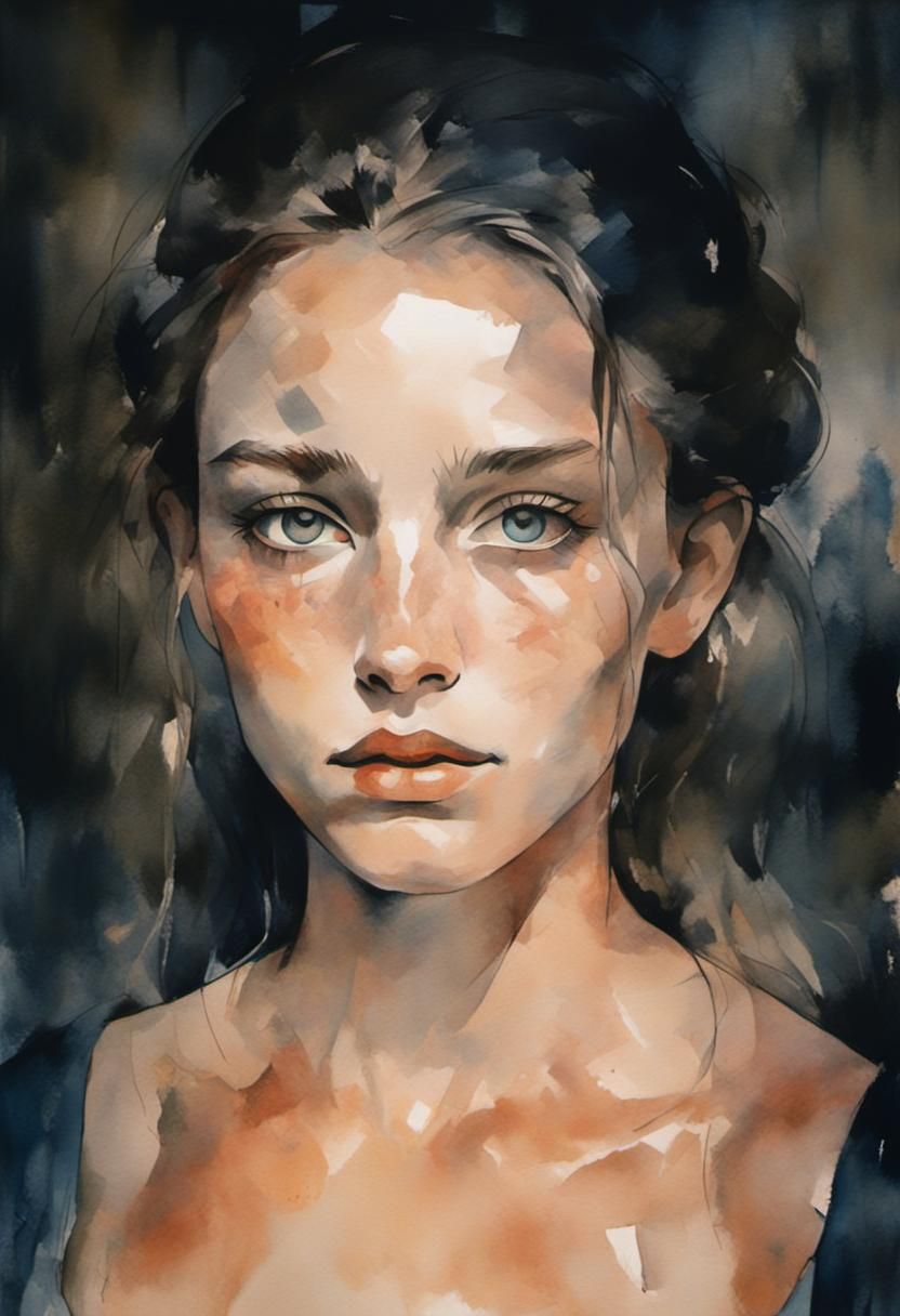 Melancholic Female Portrait in Cubist Style