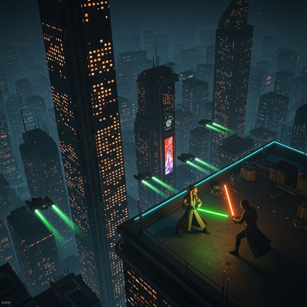 Cyberpunk Cityscape Duel in Neon Lights