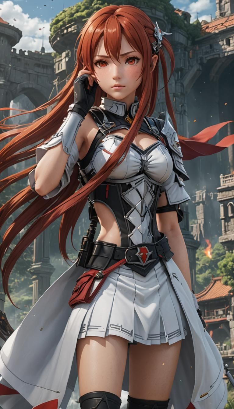 Anime Woman in Military Skirt, Detailed Digital Art