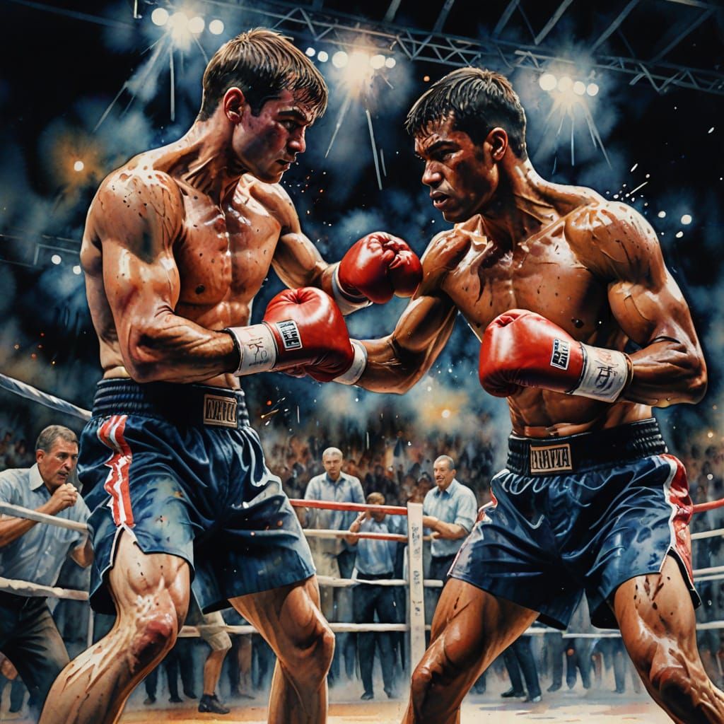 Surreal Boxing Arena in Hyperrealistic Watercolor Style