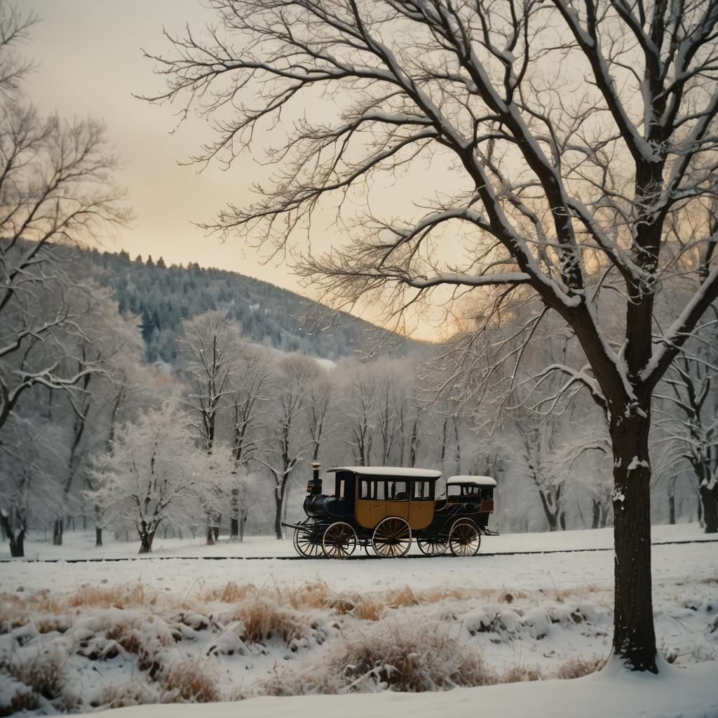 Snowy Landscape Seen Through Carriage Window