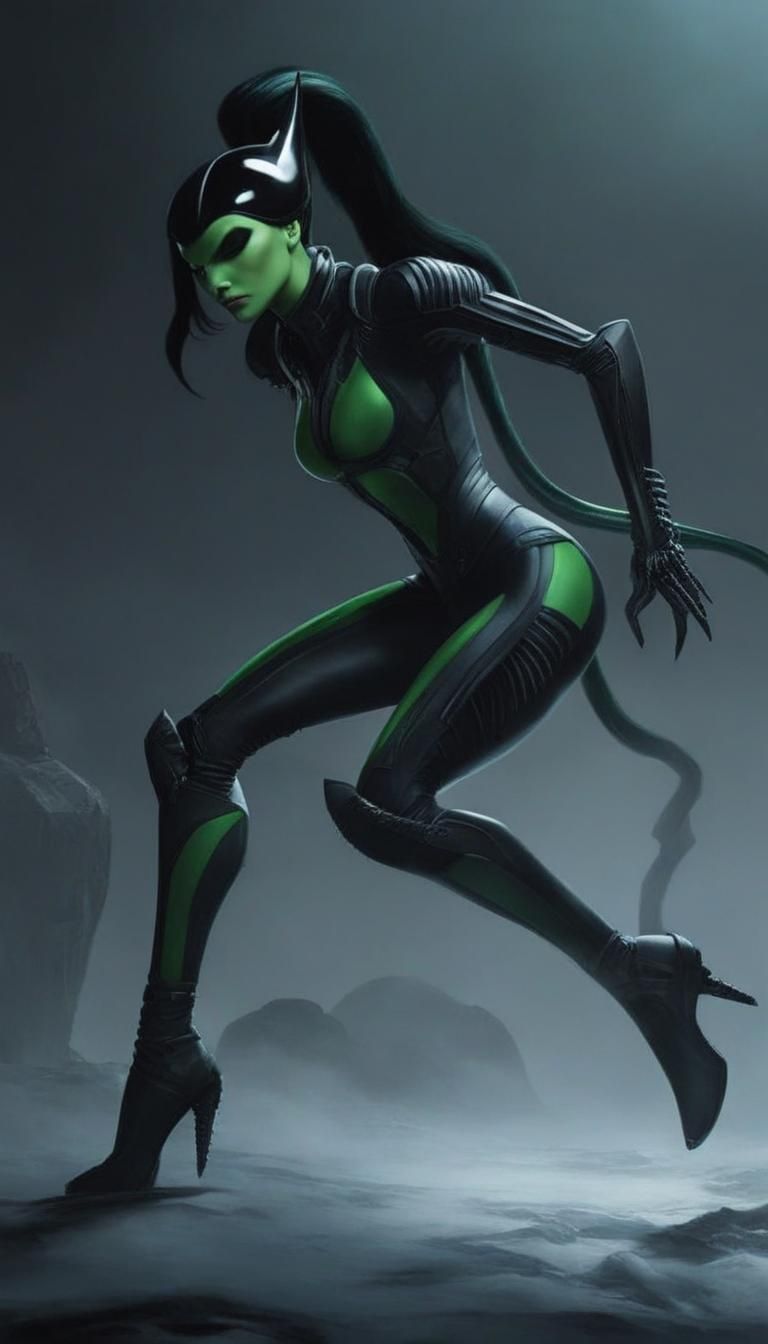 Shego as a Xenomorph Queen with Green Flames