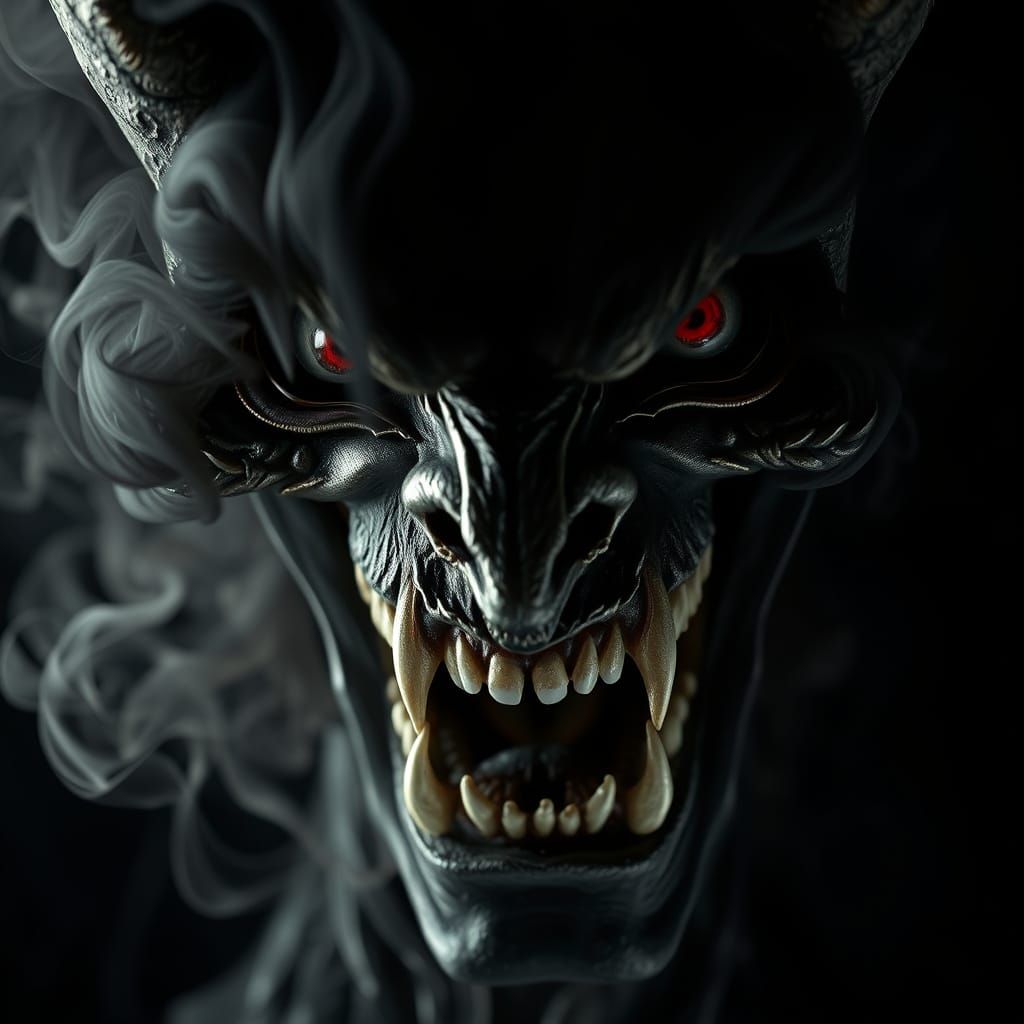 Ethereal Demon Face in Dark, Surreal Gothic Landscape