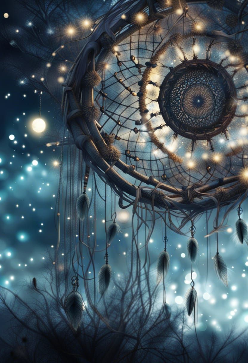 Magical Firefly Dreamcatcher in Hyperrealistic Style