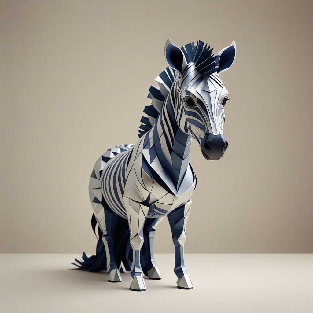 Sleek Silver Zebra Origami Sculpture