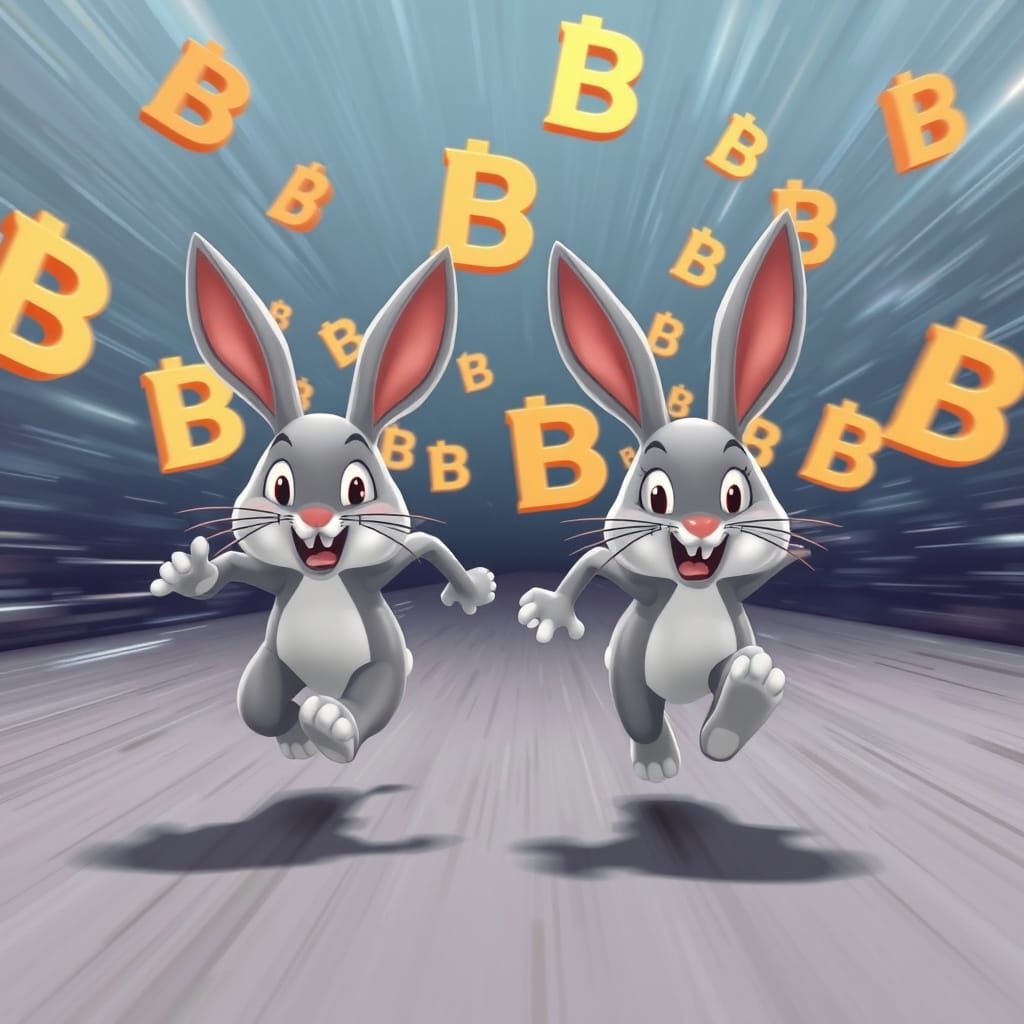 Cartoon Rabbits Flee from Chasing Alphabetical B's