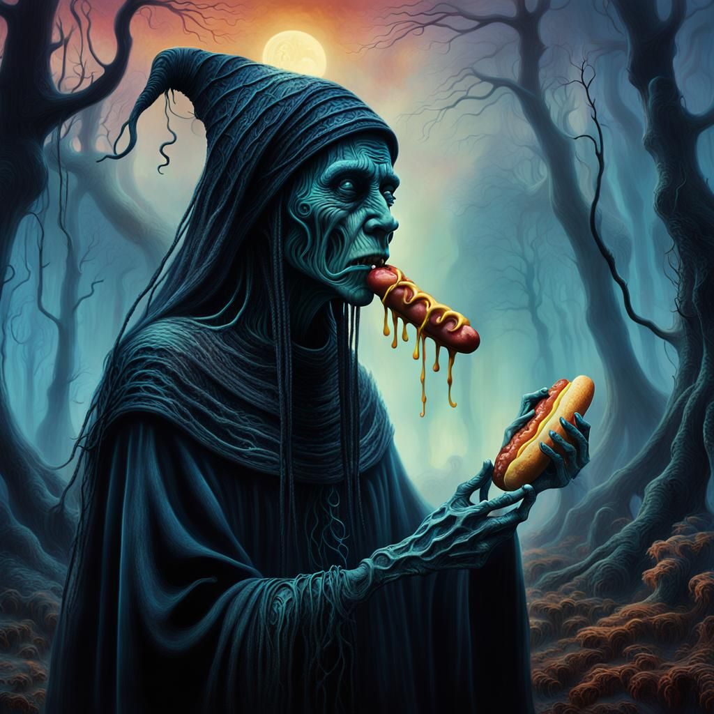 Melting Witch Eats Hot Dog in Twilight Forest