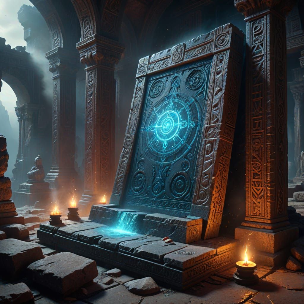 Giant Glowing Codex on Ancient Altar - Digital Matte Paintin...