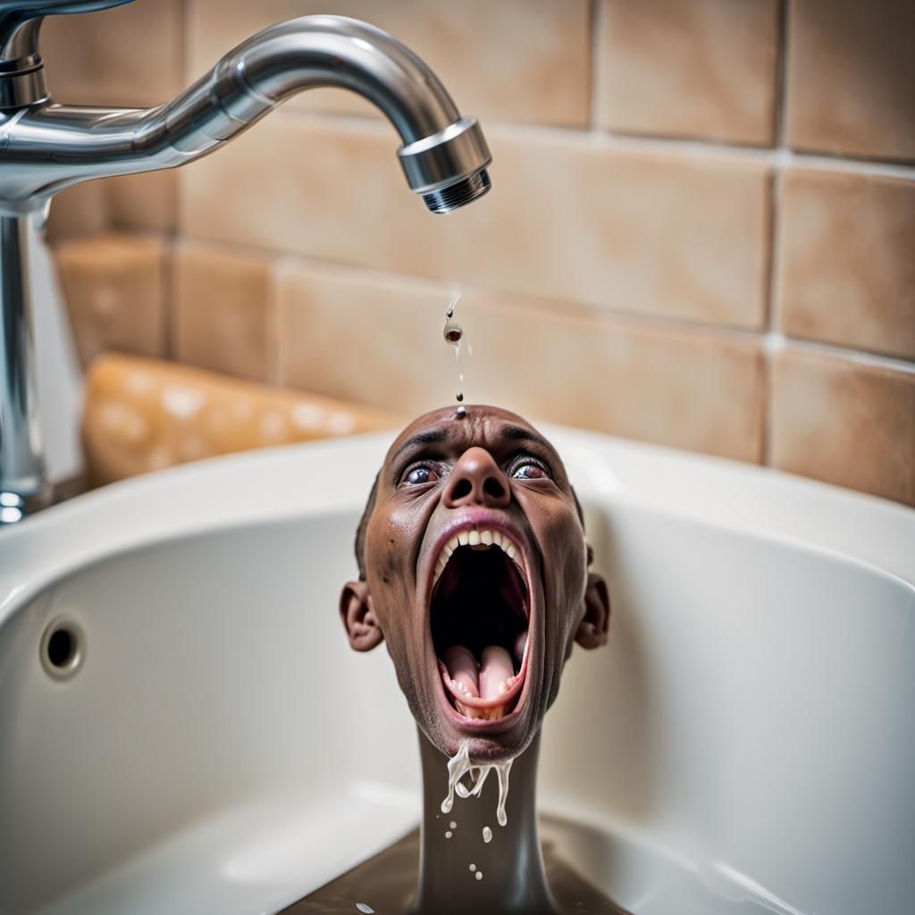 Screaming Head Emerges from Sink Plughole